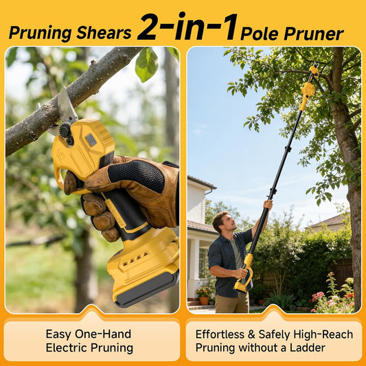 2-in-1 Cordless Pruning Shears with Extension Pole for Dewalt 20V Max