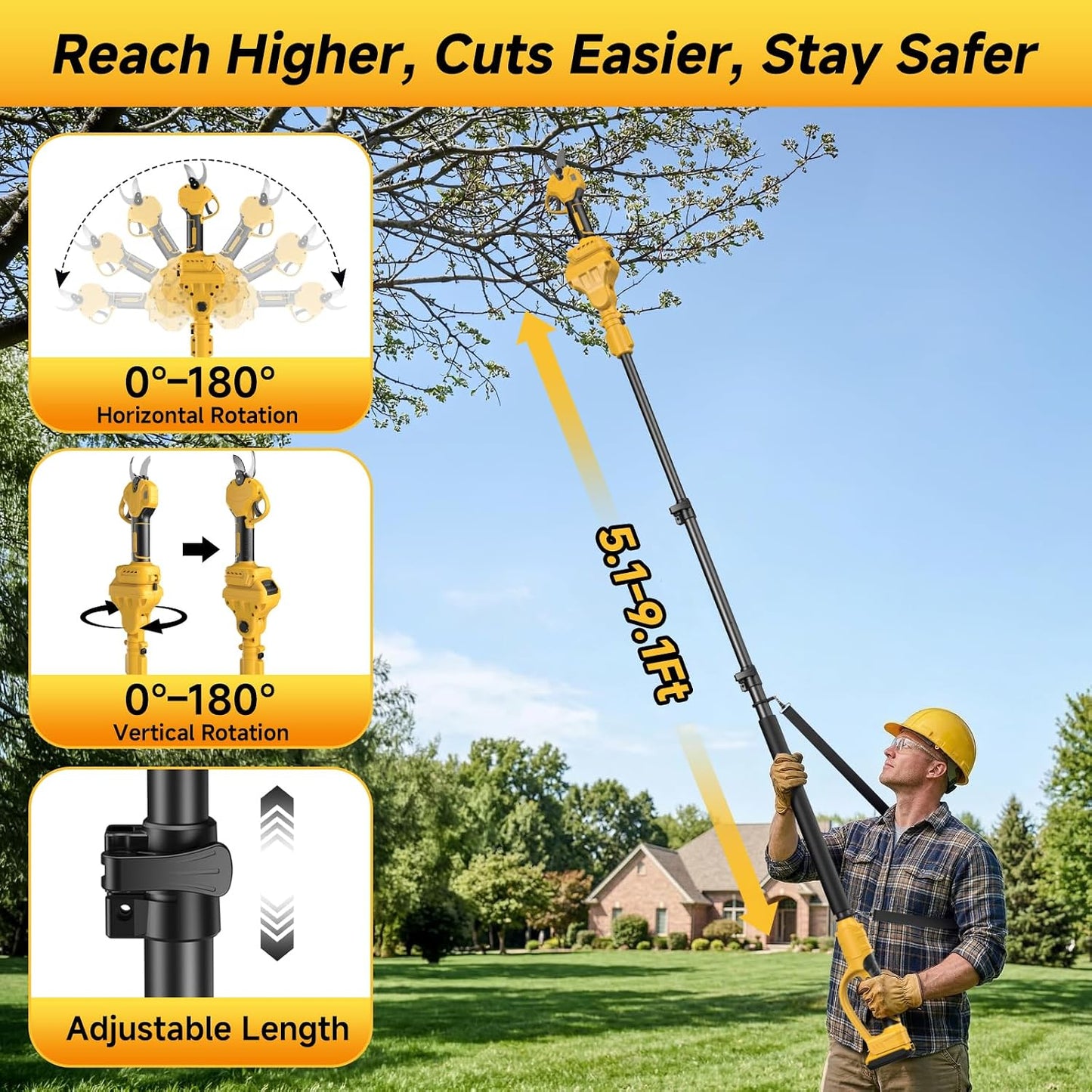 2-in-1 Cordless Pruning Shears with Extension Pole for Dewalt 20V Max