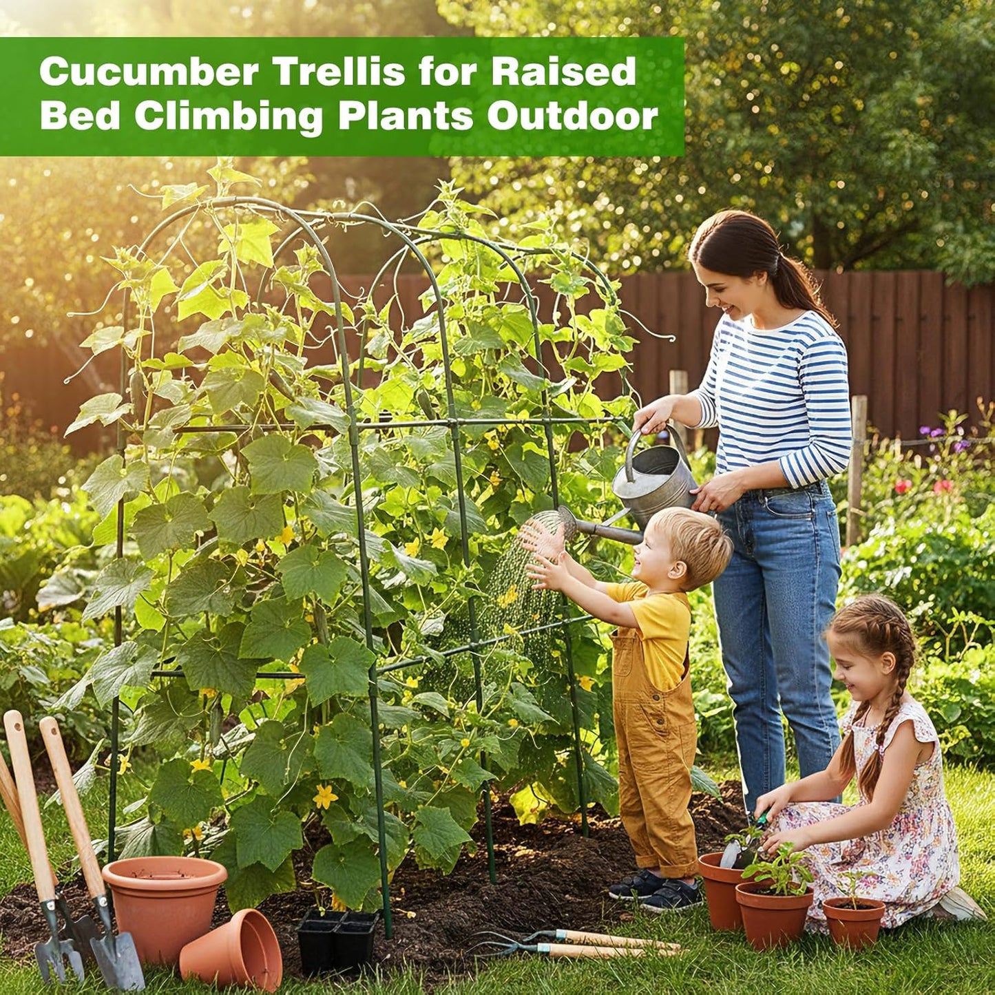 2 Pack Garden Cucumber Trellis for Climbing Plants Outdoor 48 x 48 Inch U Shape Cucumber Trellis for Raised Bed Metal Arch for Vegetables Tomato Pea Bean