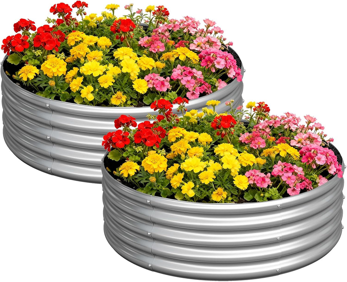2 Pack Galvanized Raised Garden Bed Metal Round Raised Garden Beds Outdoor Planter Box for Vegetables (4FT, Silver)
