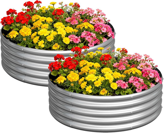 2 Pack Galvanized Raised Garden Bed Metal Round Raised Garden Beds Outdoor Planter Box for Vegetables (4FT, Silver)