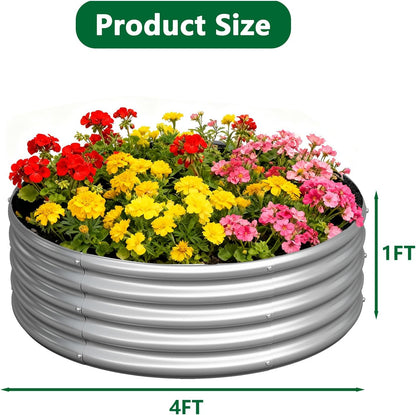 2 Pack Galvanized Raised Garden Bed Metal Round Raised Garden Beds Outdoor Planter Box for Vegetables (4FT, Silver)