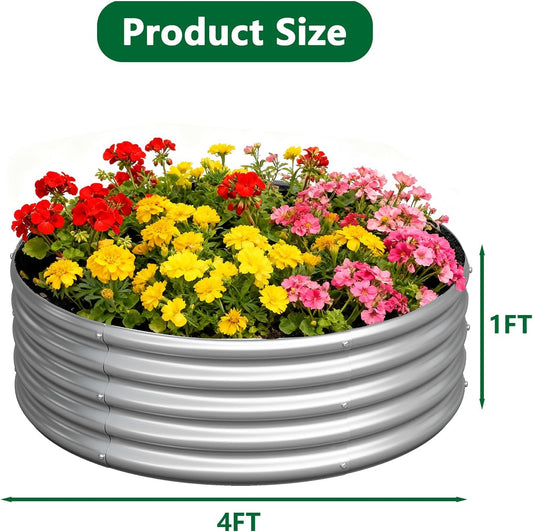 2 Pack Galvanized Raised Garden Bed Metal Round Raised Garden Beds Outdoor Planter Box for Vegetables (4FT, Silver)