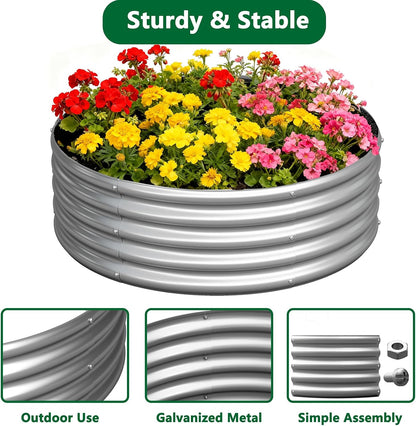 2 Pack Galvanized Raised Garden Bed Metal Round Raised Garden Beds Outdoor Planter Box for Vegetables (4FT, Silver)