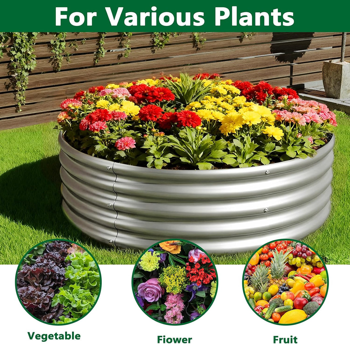 2 Pack Galvanized Raised Garden Bed Metal Round Raised Garden Beds Outdoor Planter Box for Vegetables (4FT, Silver)