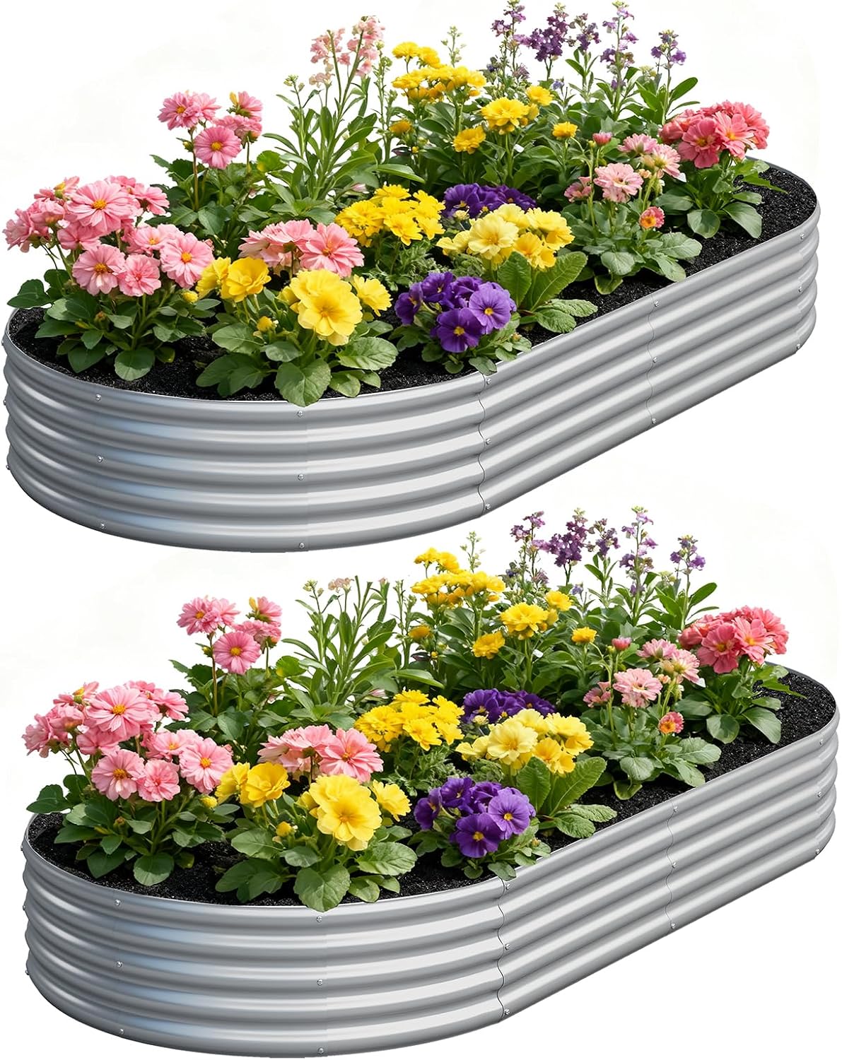 2 Pack Galvanized Raised Garden Bed Metal Round Raised Garden Beds Outdoor Planter Box for Vegetables (4FT, Silver)