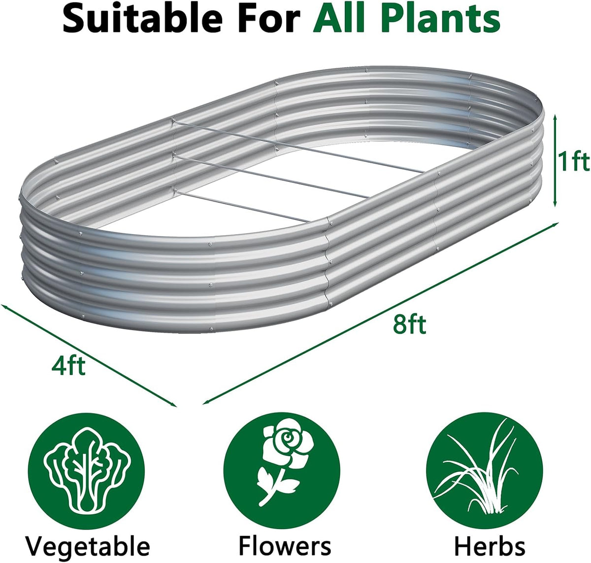 2 Pack Galvanized Raised Garden Bed Metal Round Raised Garden Beds Outdoor Planter Box for Vegetables (4FT, Silver)