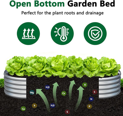 2 Pack Galvanized Raised Garden Bed Metal Round Raised Garden Beds Outdoor Planter Box for Vegetables (4FT, Silver)