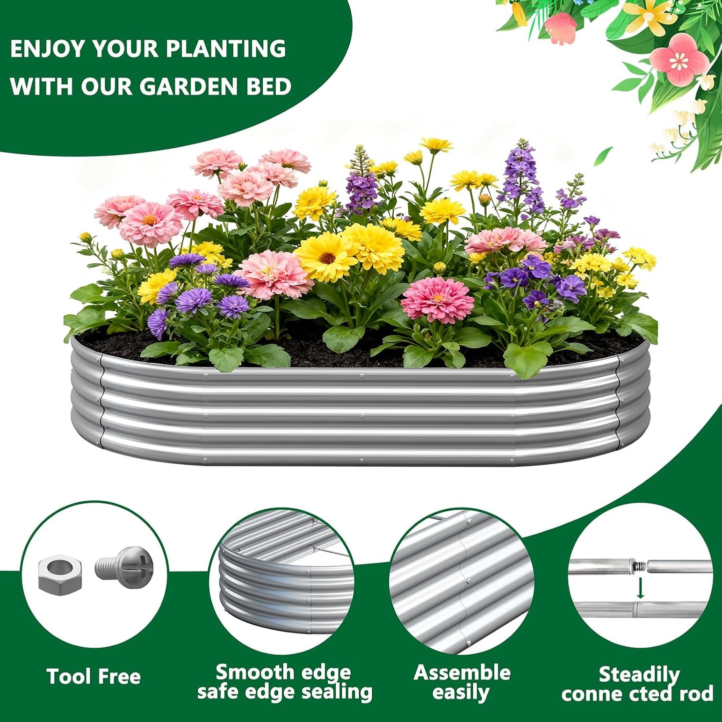 2 Pack Galvanized Raised Garden Bed Metal Round Raised Garden Beds Outdoor Planter Box for Vegetables (4FT, Silver)