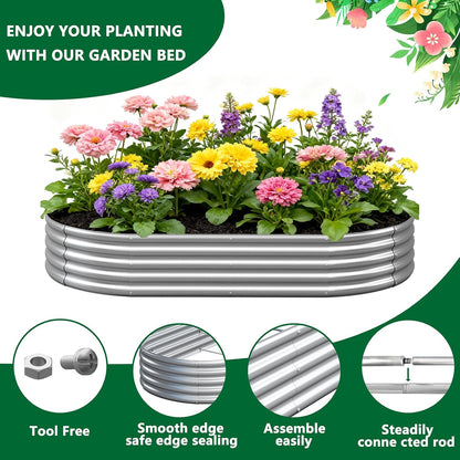 2 Pack Galvanized Raised Garden Bed Metal Round Raised Garden Beds Outdoor Planter Box for Vegetables (4FT, Silver)