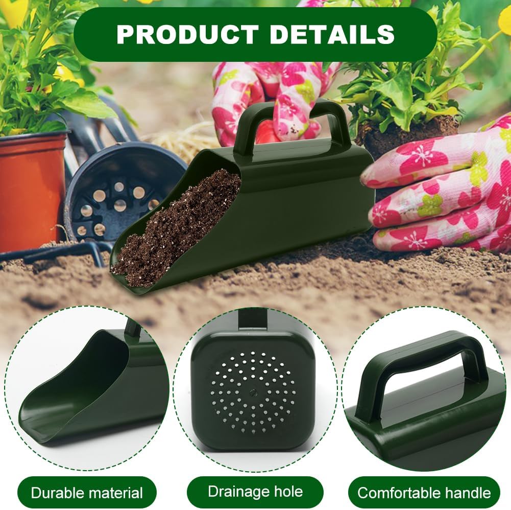 Garden Soil Scoop, 2-in-1 Multi-Function Plastic Spoon Soil Shovel Wear Resistant Digging Tool Cultivation Potting Scoop with Mini Scoop for Digging Up or Transporting