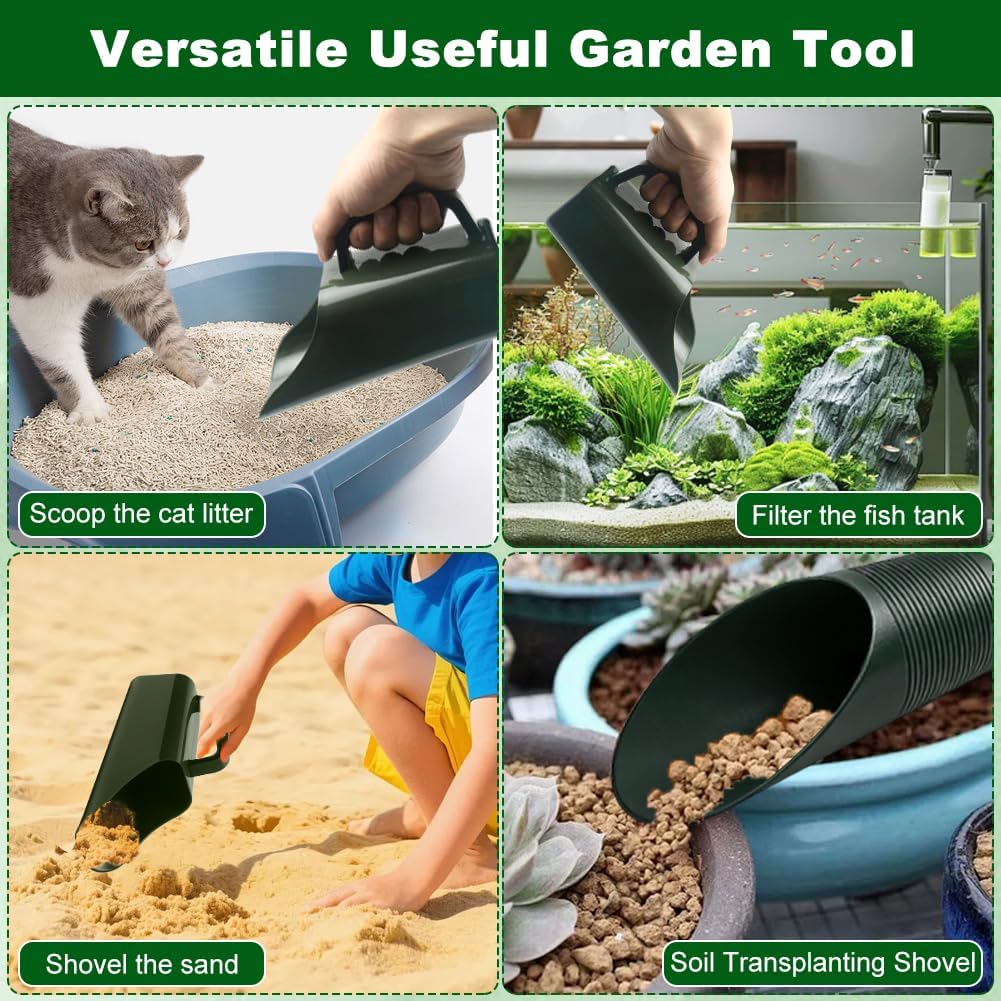 Garden Soil Scoop, 2-in-1 Multi-Function Plastic Spoon Soil Shovel Wear Resistant Digging Tool Cultivation Potting Scoop with Mini Scoop for Digging Up or Transporting