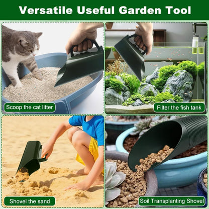 Garden Soil Scoop, 2-in-1 Multi-Function Plastic Spoon Soil Shovel Wear Resistant Digging Tool Cultivation Potting Scoop with Mini Scoop for Digging Up or Transporting