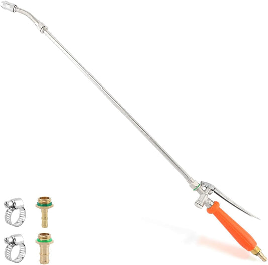 29" Metal Replacement Sprayer Wand,1/4" & 3/8" Brass Barb Sprayer Wand Replacement,Adjustable Nozzle Stainless Steel Spraye r Wand for Weed Garden Car Wash,with Shut off Valve