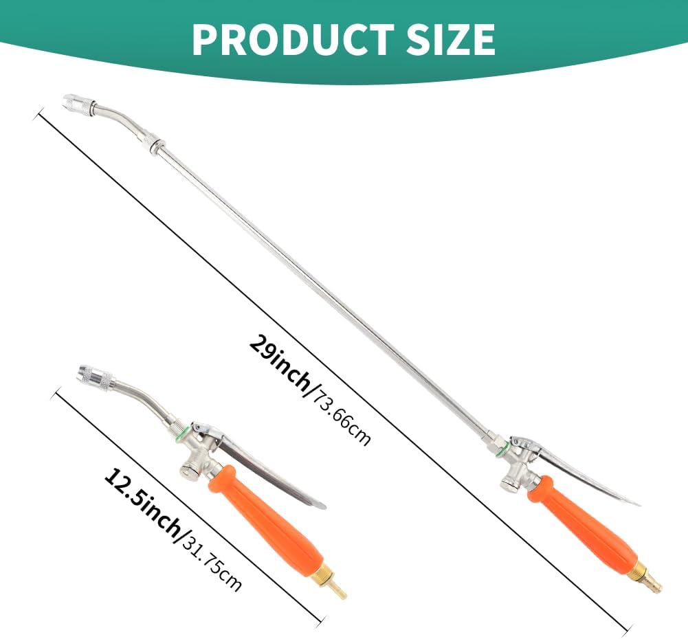 29" Metal Replacement Sprayer Wand,1/4" & 3/8" Brass Barb Sprayer Wand Replacement,Adjustable Nozzle Stainless Steel Spraye r Wand for Weed Garden Car Wash,with Shut off Valve