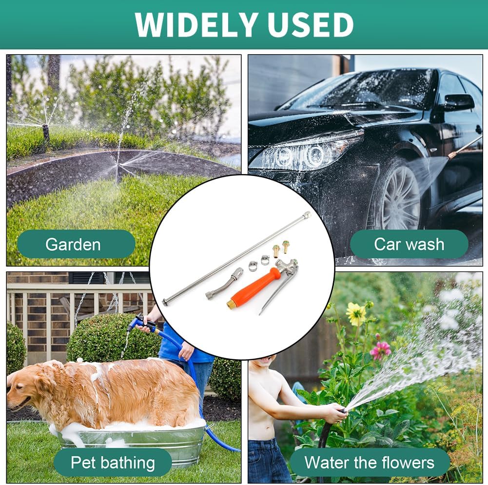 29" Metal Replacement Sprayer Wand,1/4" & 3/8" Brass Barb Sprayer Wand Replacement,Adjustable Nozzle Stainless Steel Spraye r Wand for Weed Garden Car Wash,with Shut off Valve