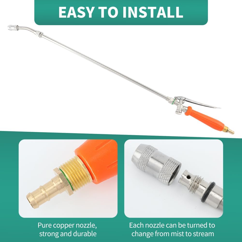 29" Metal Replacement Sprayer Wand,1/4" & 3/8" Brass Barb Sprayer Wand Replacement,Adjustable Nozzle Stainless Steel Spraye r Wand for Weed Garden Car Wash,with Shut off Valve