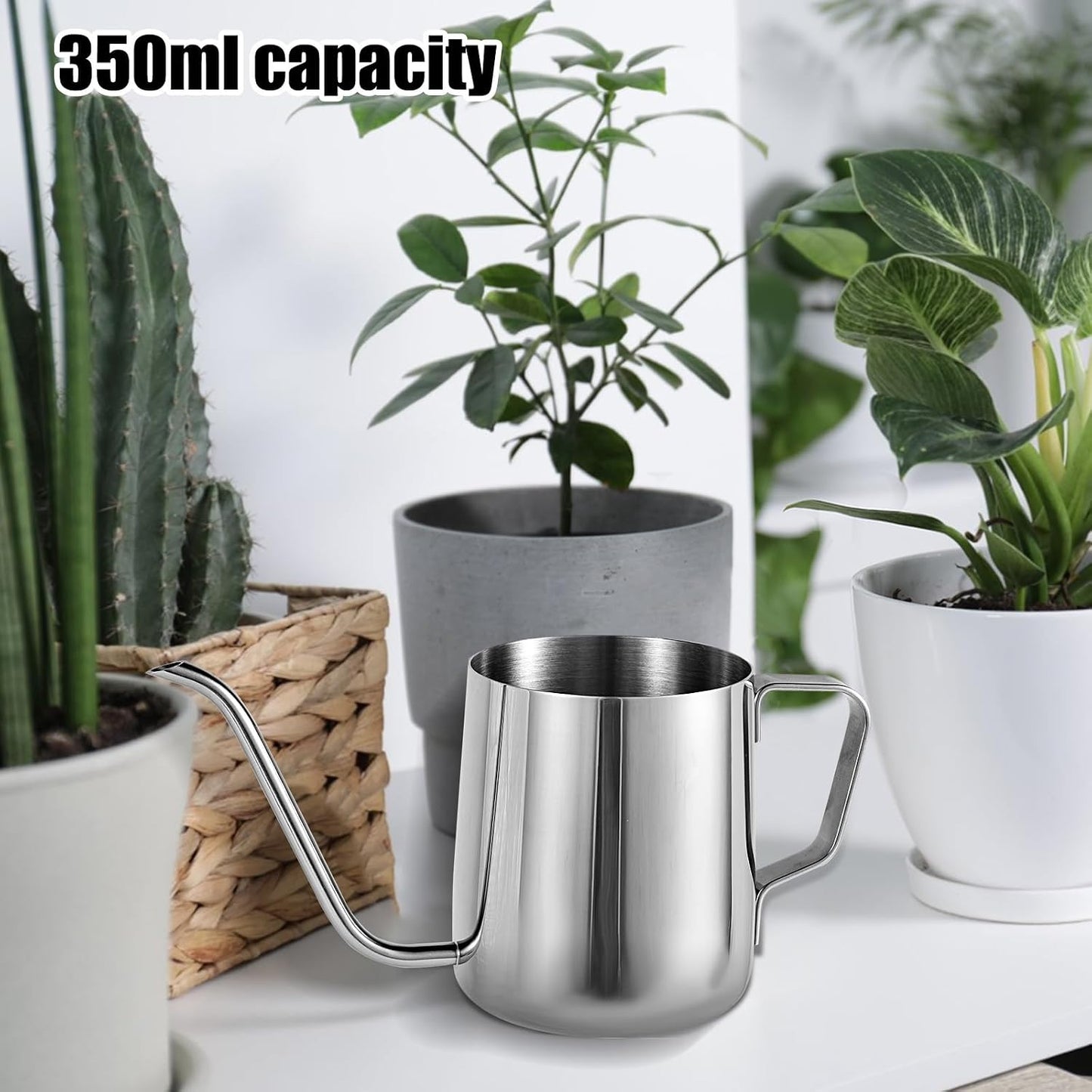Plant Watering Can, 12 oz / 350 ml Stainless Steel Plant Watering Pot Small Watering Can with Long Spout for Indoor House Plants Flower Bonsai Outdoor Garden