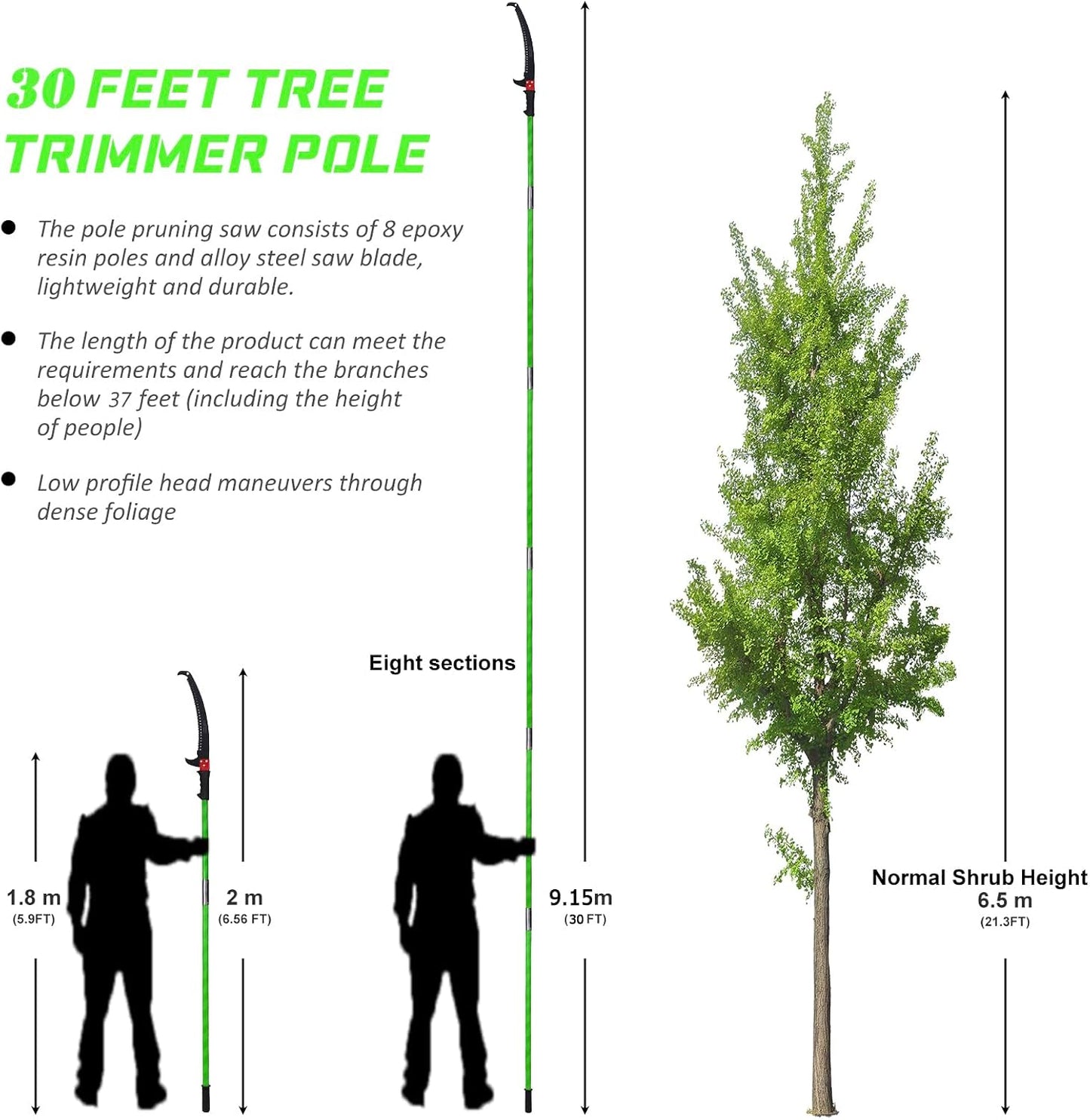 Pole Saw for Tree Trimming - 30.1 FT Extendable Tree Pruner, Long Handle Tree Trimmer, High Reach Branch Cutter, Heavy Duty Pole Pruning Saw, Tree Cutting Tool for Hard-to-Reach Branches