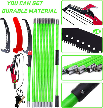 Pole Saw for Tree Trimming - 30.1 FT Extendable Tree Pruner, Long Handle Tree Trimmer, High Reach Branch Cutter, Heavy Duty Pole Pruning Saw, Tree Cutting Tool for Hard-to-Reach Branches