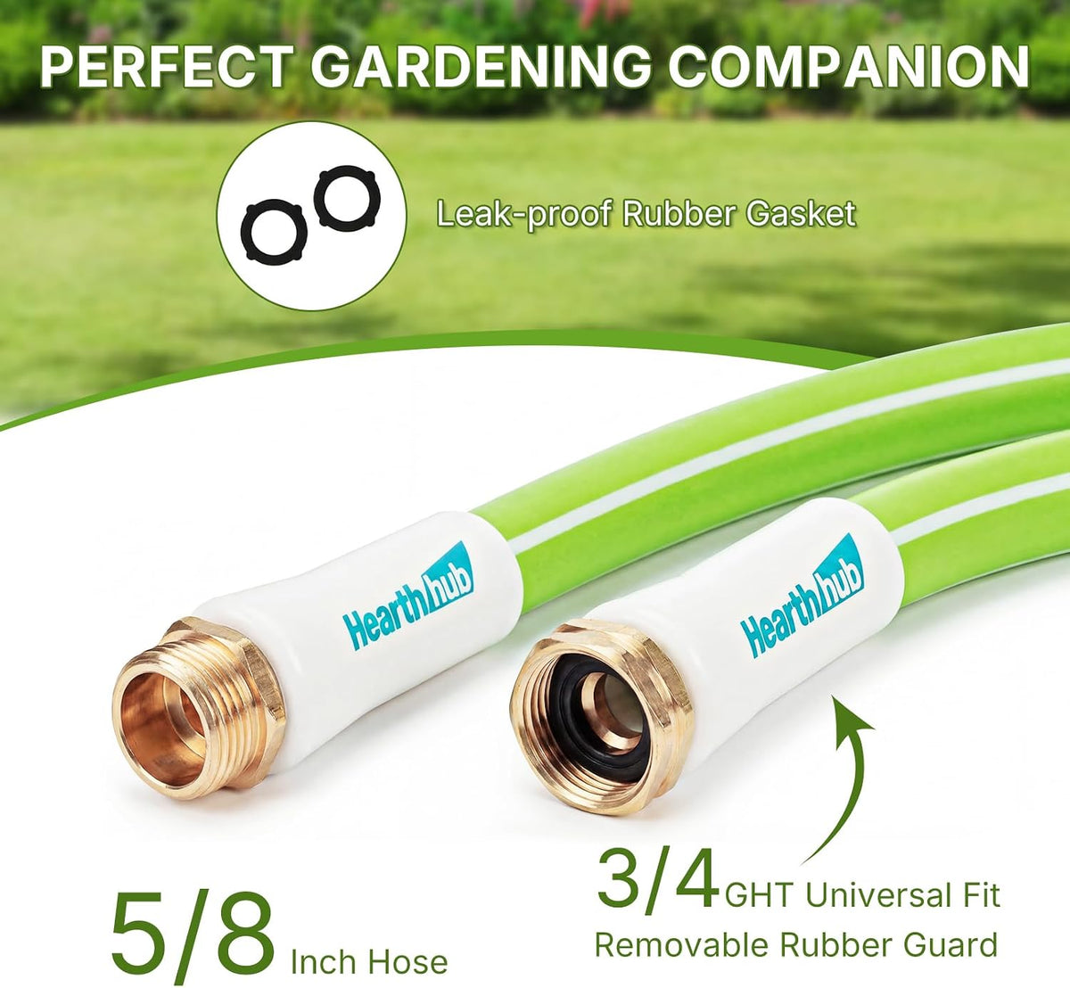 Short Garden Leader Hose - 5/8 Inch Lightweight All-Weather Water Hose - Durable And Flexible, Leakproof Connections, Kink Resistant - Rubber Garden Hose With 3/4" Fittings (1 FT)