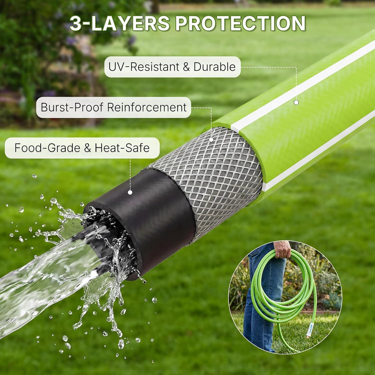 Short Garden Leader Hose - 5/8 Inch Lightweight All-Weather Water Hose - Durable And Flexible, Leakproof Connections, Kink Resistant - Rubber Garden Hose With 3/4" Fittings (1 FT)