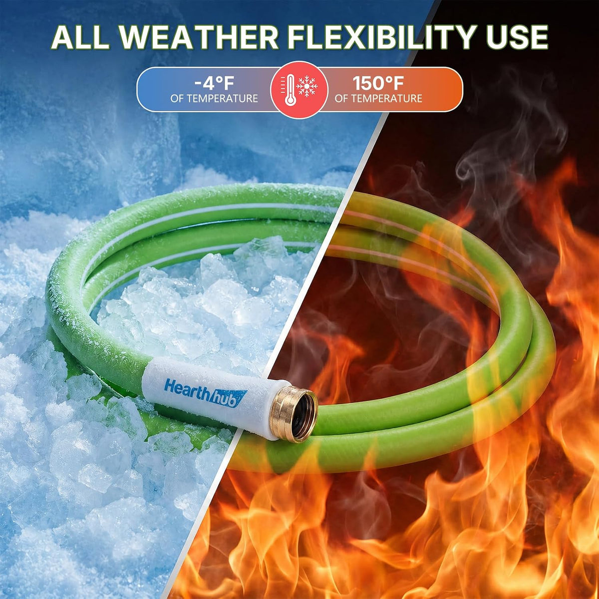 Short Garden Leader Hose - 5/8 Inch Lightweight All-Weather Water Hose - Durable And Flexible, Leakproof Connections, Kink Resistant - Rubber Garden Hose With 3/4" Fittings (1 FT)