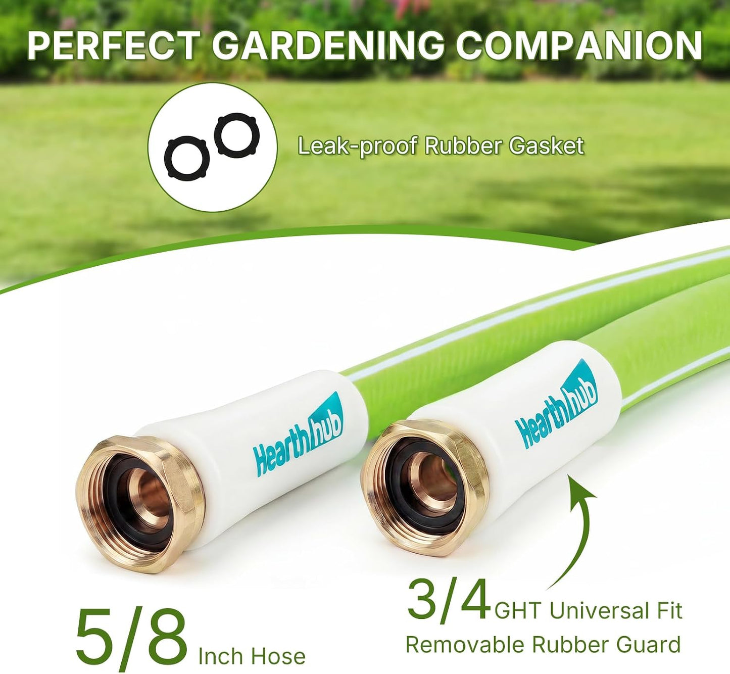 Short Garden Leader Hose - 5/8 Inch Lightweight All-Weather Water Hose - Durable And Flexible, Leakproof Connections, Kink Resistant - Rubber Garden Hose With 3/4" Fittings (1 FT)