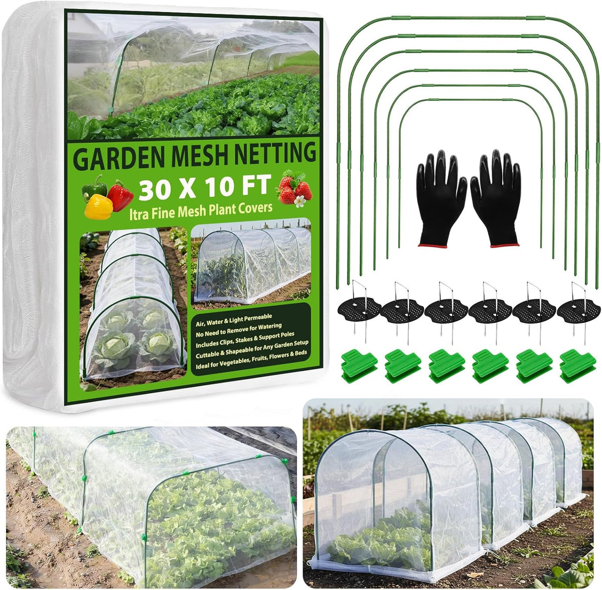 Garden Netting Kit 10×30 FT Ultra Fine Mesh Plant Protection Cover