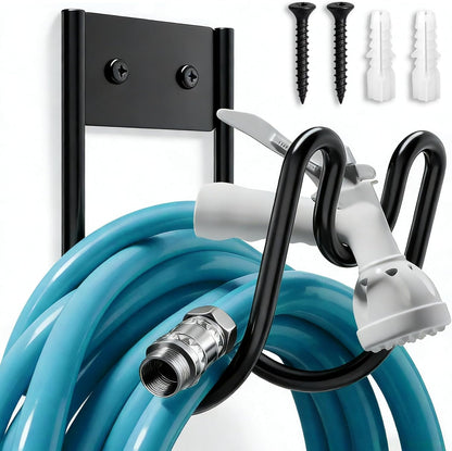 Garden Hose Holder Wall Mount, Heavy Duty Metal Water Hose Hanger for Outside, Sturdy Hose Reel Hooks for Garden, Garage or Yard Storage