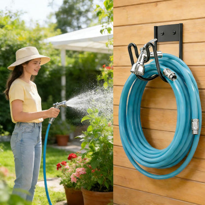 Garden Hose Holder Wall Mount, Heavy Duty Metal Water Hose Hanger for Outside, Sturdy Hose Reel Hooks for Garden, Garage or Yard Storage