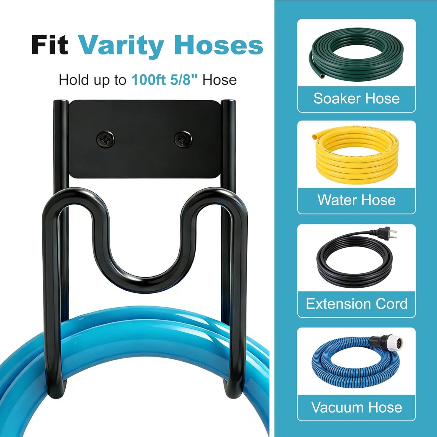 Garden Hose Holder Wall Mount, Heavy Duty Metal Water Hose Hanger for Outside, Sturdy Hose Reel Hooks for Garden, Garage or Yard Storage