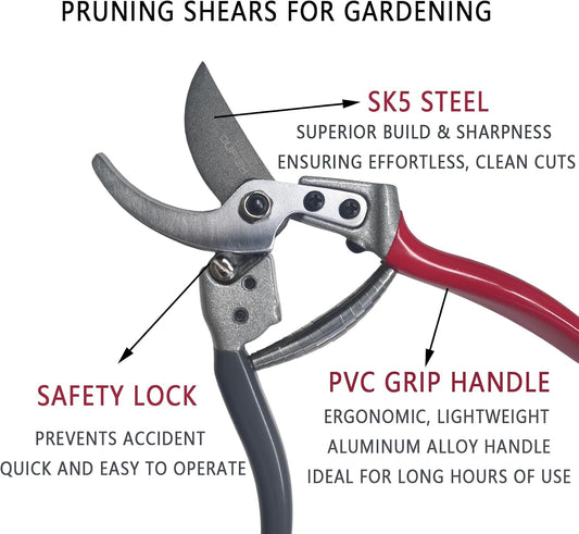 Pruning Shears for Gardening, 8.5" SK5 Steel Pruners