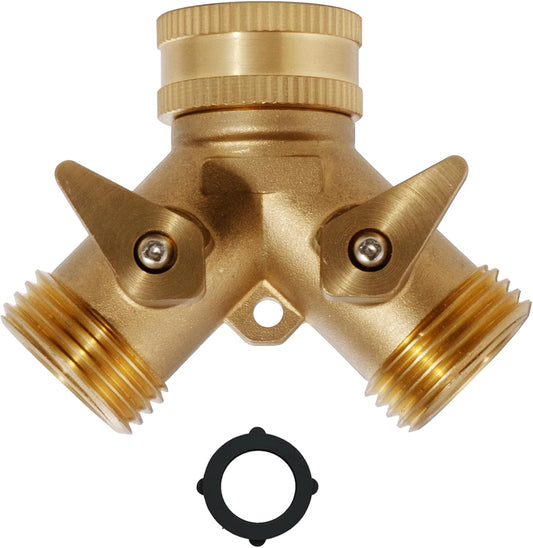 ‌ 2 Way Garden Hose Splitter, 3/4" Heavy Duty Solid Brass Hose Y Splitter With 2 Shut-off for Outdoor Faucet & Garden Hose