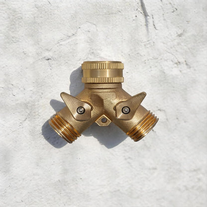 ‌ 2 Way Garden Hose Splitter, 3/4" Heavy Duty Solid Brass Hose Y Splitter With 2 Shut-off for Outdoor Faucet & Garden Hose
