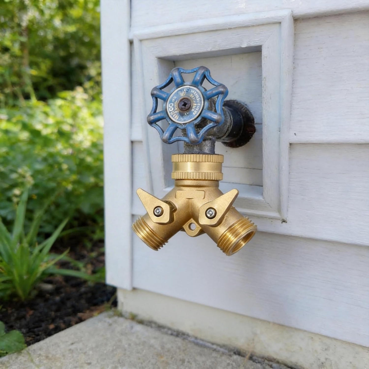 ‌ 2 Way Garden Hose Splitter, 3/4" Heavy Duty Solid Brass Hose Y Splitter With 2 Shut-off for Outdoor Faucet & Garden Hose