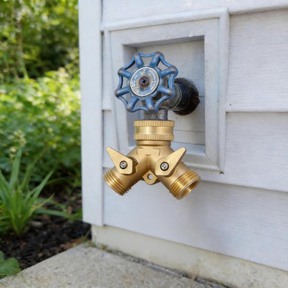 ‌ 2 Way Garden Hose Splitter, 3/4" Heavy Duty Solid Brass Hose Y Splitter With 2 Shut-off for Outdoor Faucet & Garden Hose