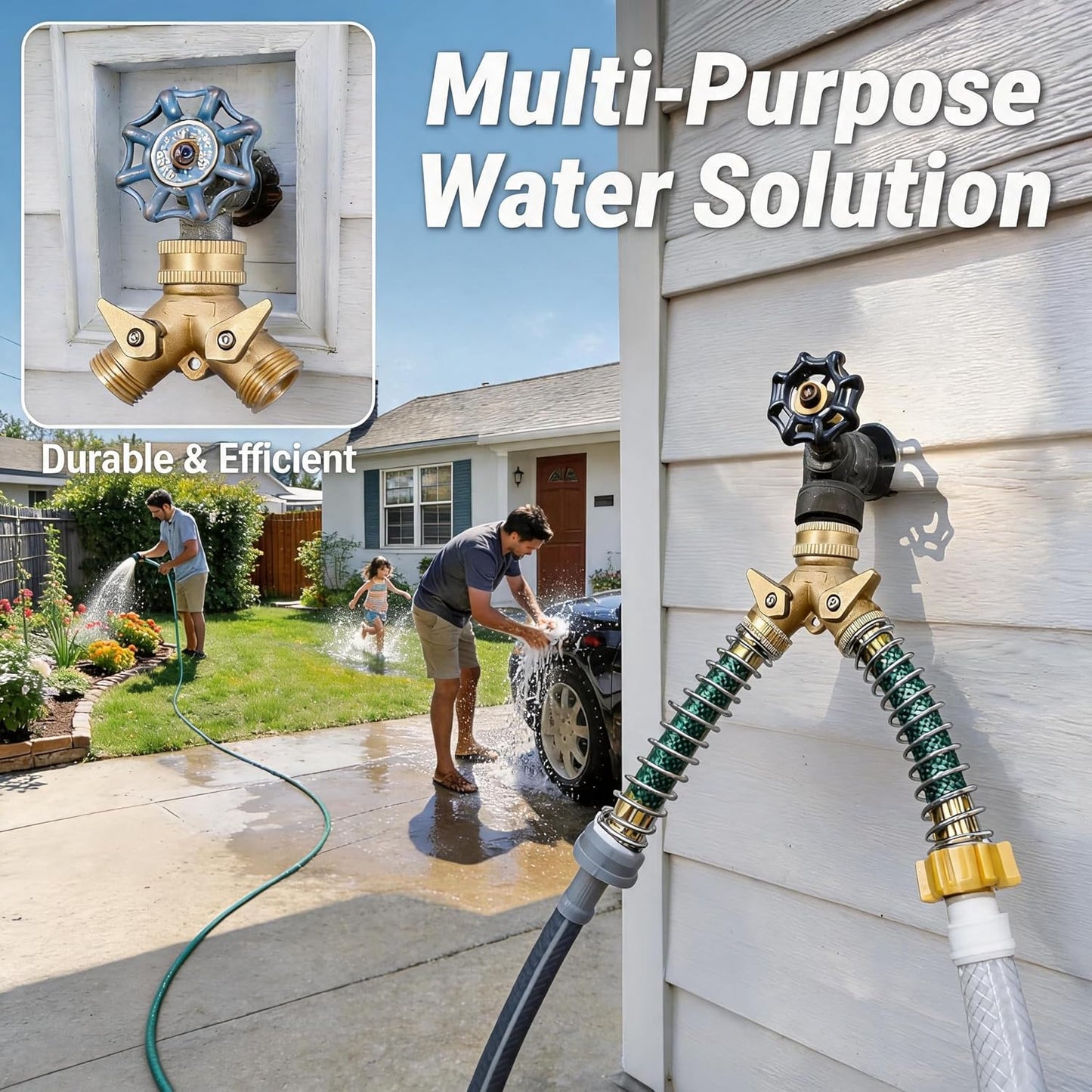 ‌ 2 Way Garden Hose Splitter, 3/4" Heavy Duty Solid Brass Hose Y Splitter With 2 Shut-off for Outdoor Faucet & Garden Hose