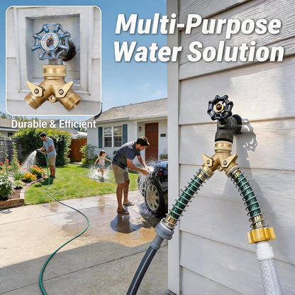 ‌ 2 Way Garden Hose Splitter, 3/4" Heavy Duty Solid Brass Hose Y Splitter With 2 Shut-off for Outdoor Faucet & Garden Hose
