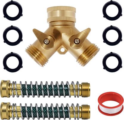 ‌ 2 Way Garden Hose Splitter, 3/4" Heavy Duty Solid Brass Hose Y Splitter With 2 Shut-off for Outdoor Faucet & Garden Hose