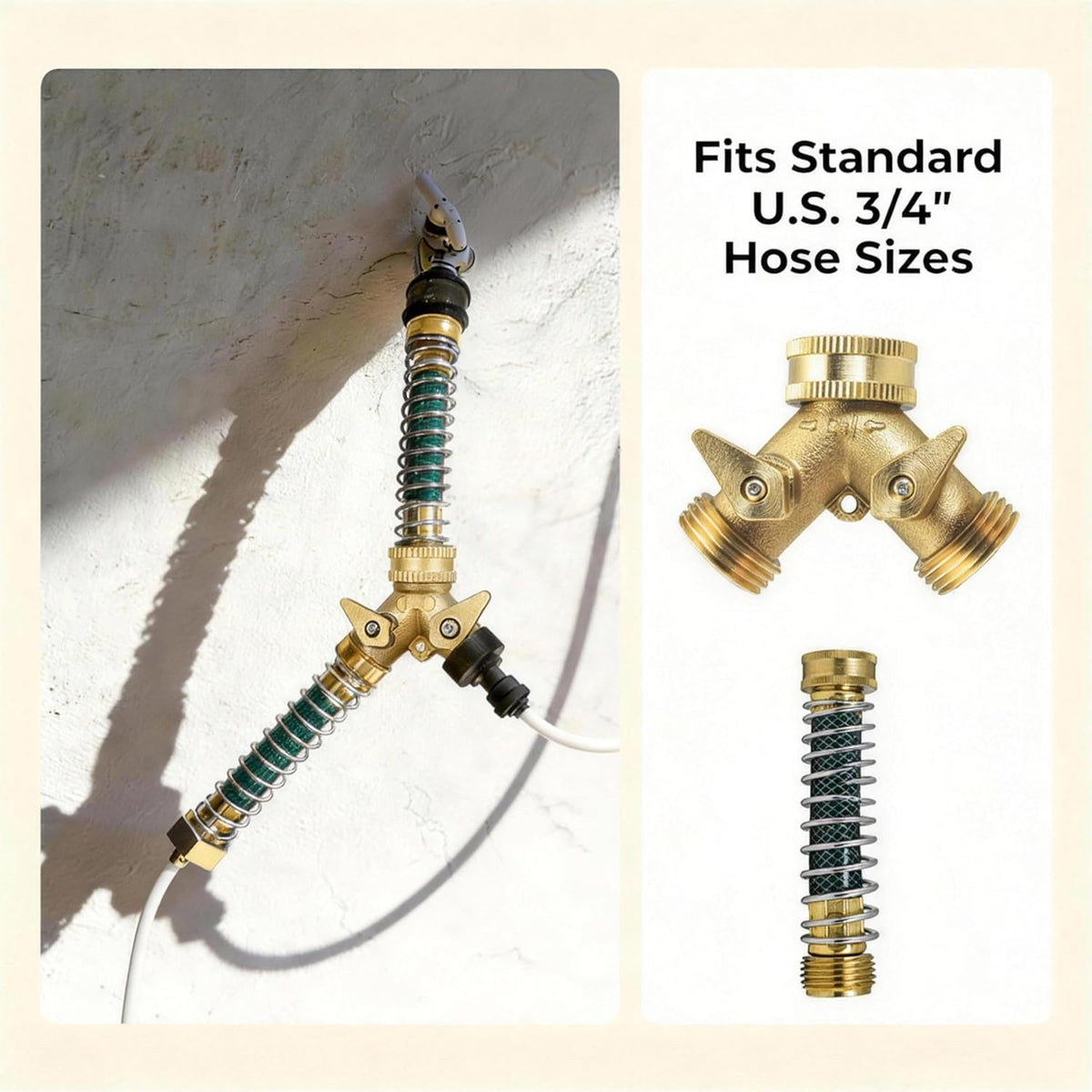 ‌ 2 Way Garden Hose Splitter, 3/4" Heavy Duty Solid Brass Hose Y Splitter With 2 Shut-off for Outdoor Faucet & Garden Hose