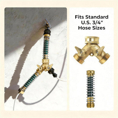 ‌ 2 Way Garden Hose Splitter, 3/4" Heavy Duty Solid Brass Hose Y Splitter With 2 Shut-off for Outdoor Faucet & Garden Hose