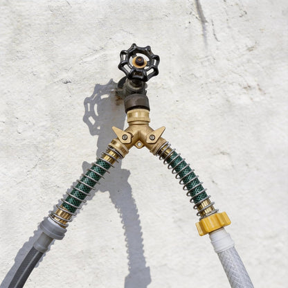 ‌ 2 Way Garden Hose Splitter, 3/4" Heavy Duty Solid Brass Hose Y Splitter With 2 Shut-off for Outdoor Faucet & Garden Hose