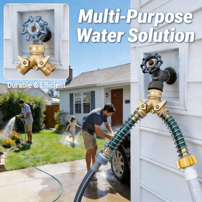 ‌ 2 Way Garden Hose Splitter, 3/4" Heavy Duty Solid Brass Hose Y Splitter With 2 Shut-off for Outdoor Faucet & Garden Hose