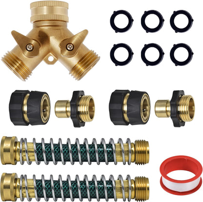 ‌ 2 Way Garden Hose Splitter, 3/4" Heavy Duty Solid Brass Hose Y Splitter With 2 Shut-off for Outdoor Faucet & Garden Hose