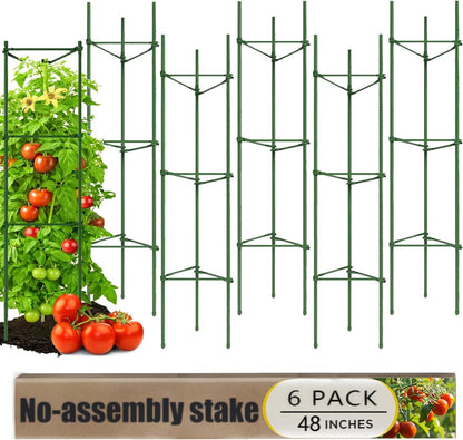 6 Pack Tomato Cage for Garden, 48 Inches Metal Garden Stakes, Plant Support Cages Trellis for Garden and Pots, Tomato Trellis for Potted Plants, Trellis for Climbing Plants Outdoor,Green