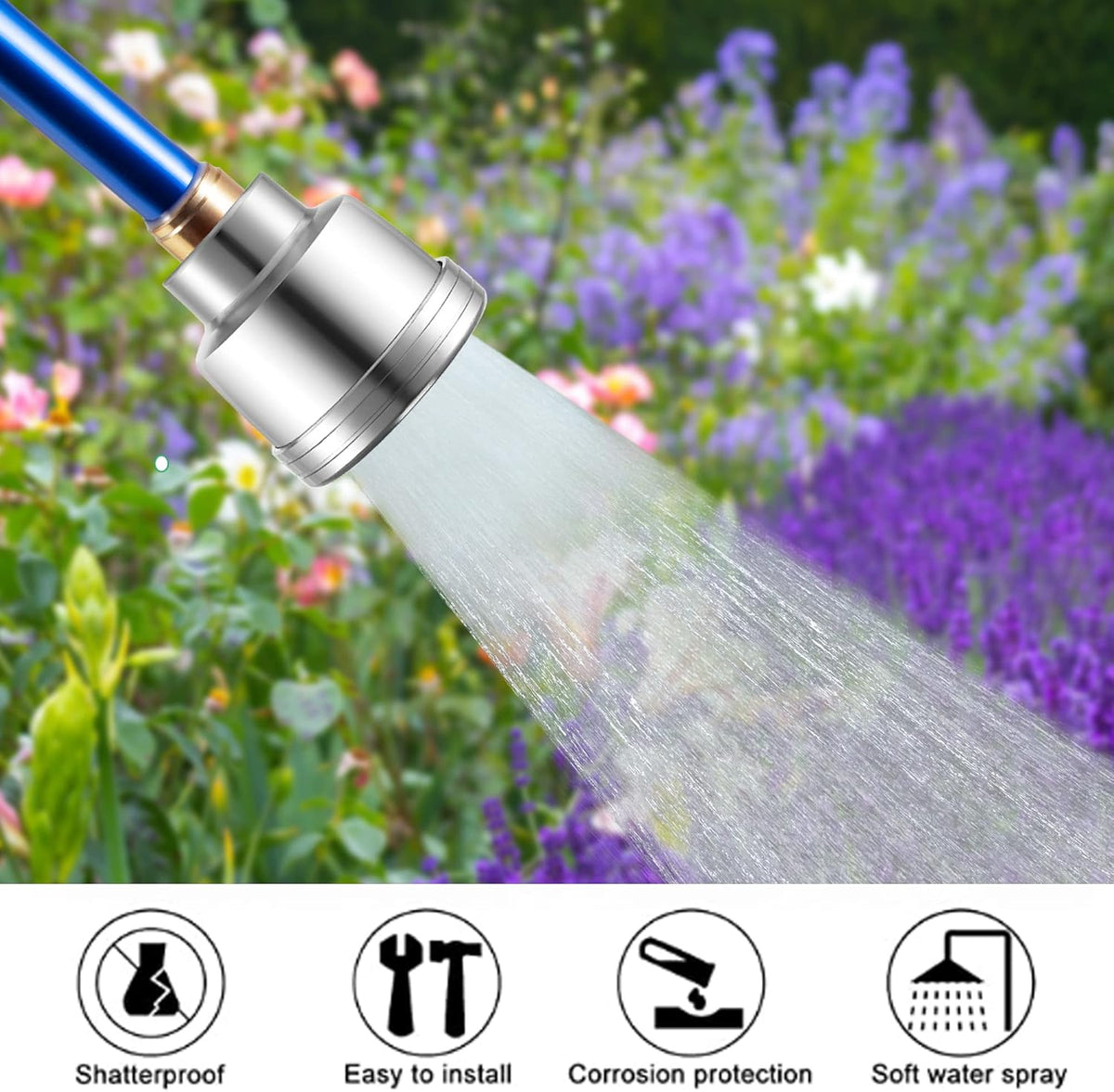 Water Nozzle with 2000 Tiny Holes, 3/4'' Aluminium Alloy Water Hose Nozzle with PTFE Thread Seal Tape for Outdoor Garden Watering Flowers, Plants, Greenhouse, Nurseryman, Container