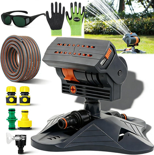 2026 Upgraded 16-Nozzle Oscillating Sprinkler with Dual-Zone Sprinkler Water Timer, Mini Turbo Oscillating Water Sprinklers for Lawn Yard Garden Watering (Black, with a Set nozzles+5m Water Hose)