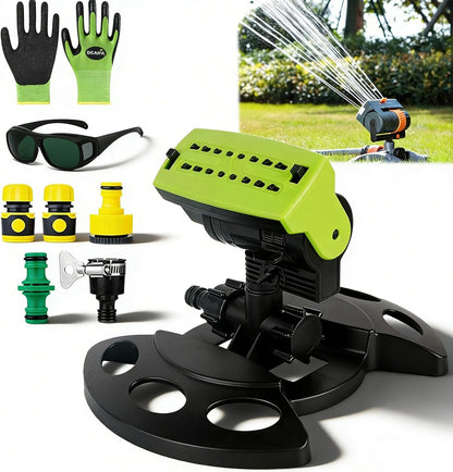 2026 Upgraded 16-Nozzle Oscillating Sprinkler with Dual-Zone Sprinkler Water Timer, Mini Turbo Oscillating Water Sprinklers for Lawn Yard Garden Watering (Black, with a Set nozzles+5m Water Hose)