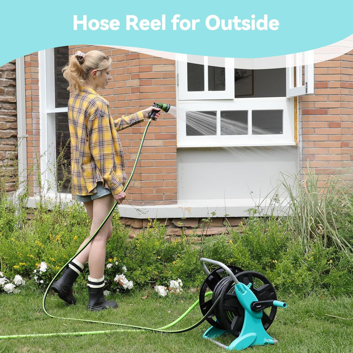Garden Hose Reel Cart,Hose Holder Up to 50-100 Feet of 5/8" Hose,Wall Mounted Water Hose Reel,Portable Hose Reels for Outside Car Washing, Watering
